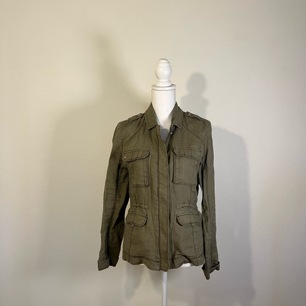 Michael Stars Green Military Style Linen Jacket Size Small